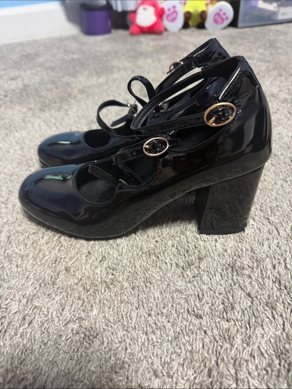 Black Patent Mary Jane Block Heel Pumps